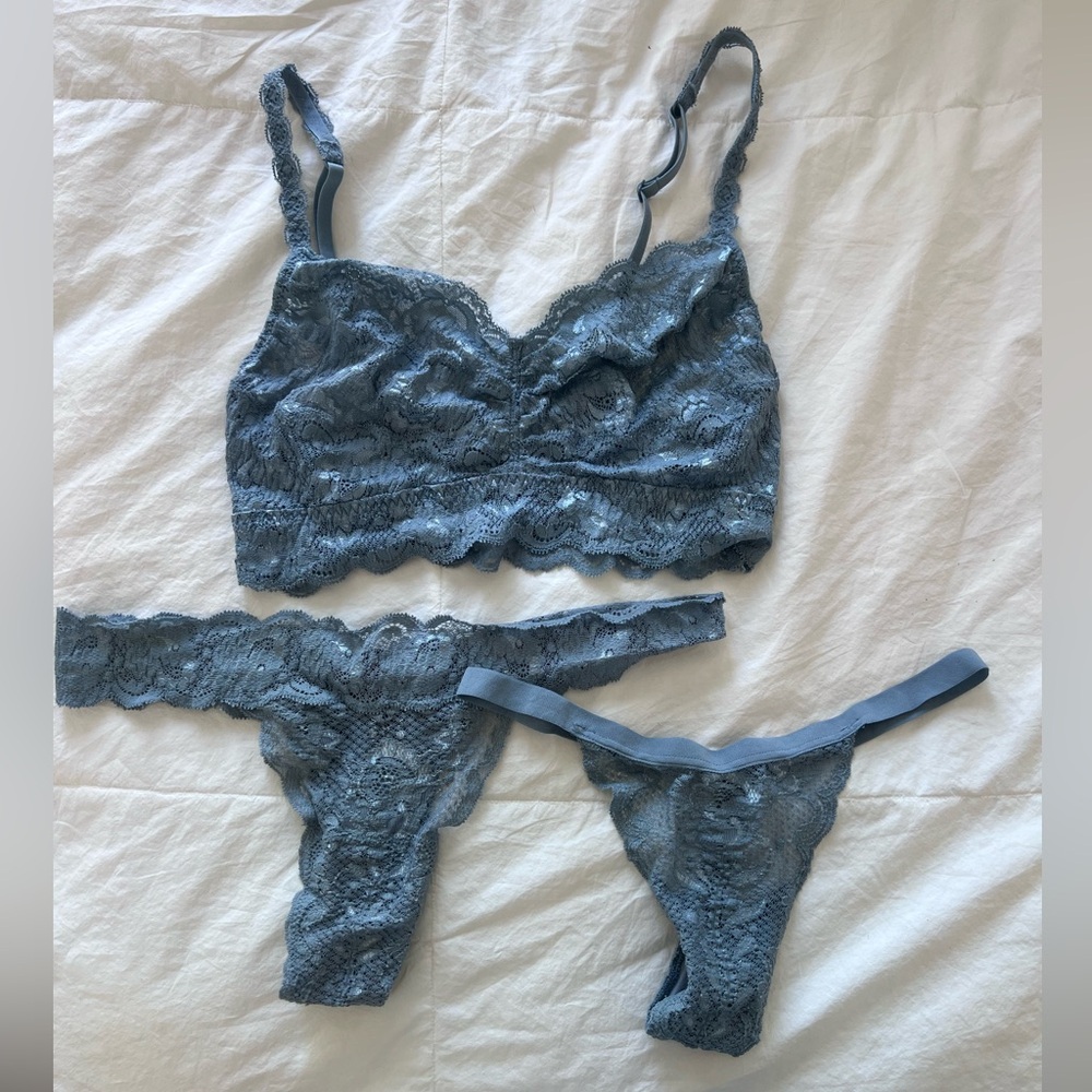 Cosabella Lace Bralette and 2 Panty Set - Blue